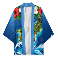 Guam Tropical Island Kimono Hibiscus Floral Ocean Waves TS04 Unisex Blue Red - Polynesian Pride