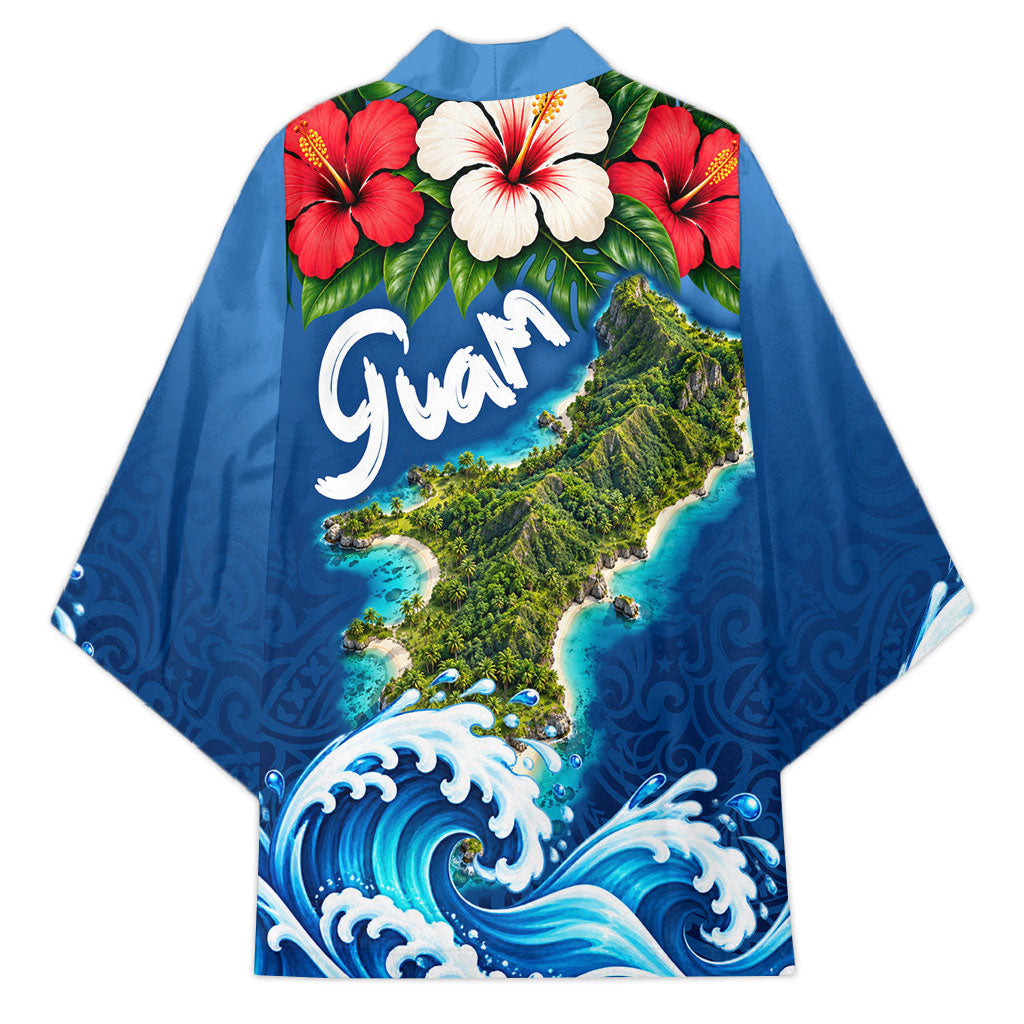 Guam Tropical Island Kimono Hibiscus Floral Ocean Waves TS04 - Polynesian Pride