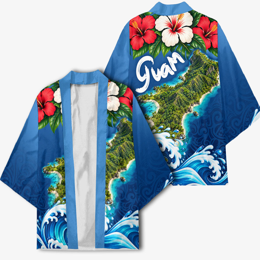 Guam Tropical Island Kimono Hibiscus Floral Ocean Waves TS04 - Polynesian Pride