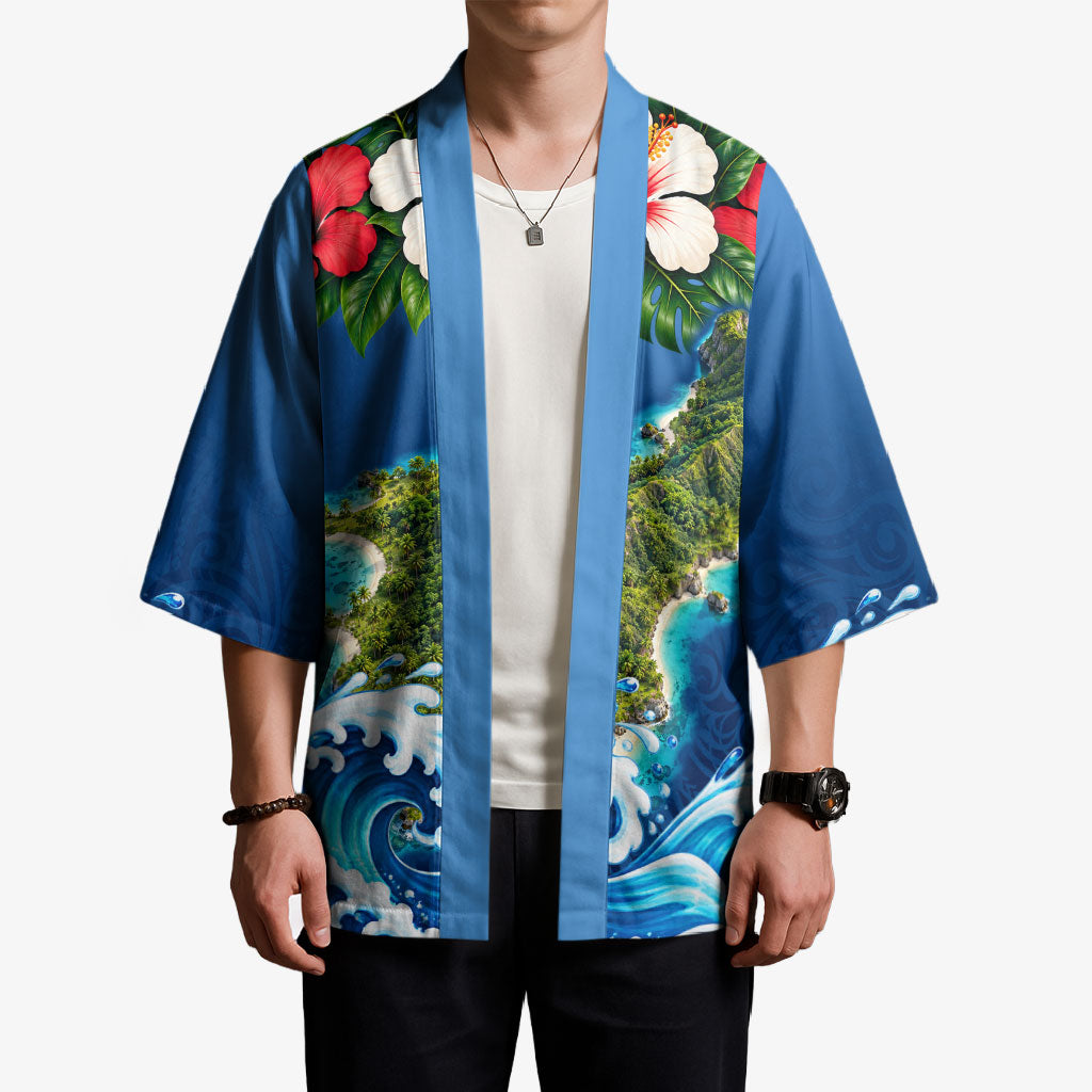 Guam Tropical Island Kimono Hibiscus Floral Ocean Waves TS04 - Polynesian Pride
