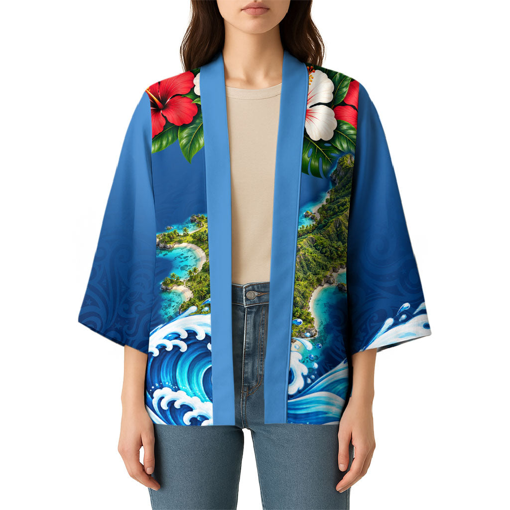 Guam Tropical Island Kimono Hibiscus Floral Ocean Waves TS04 - Polynesian Pride