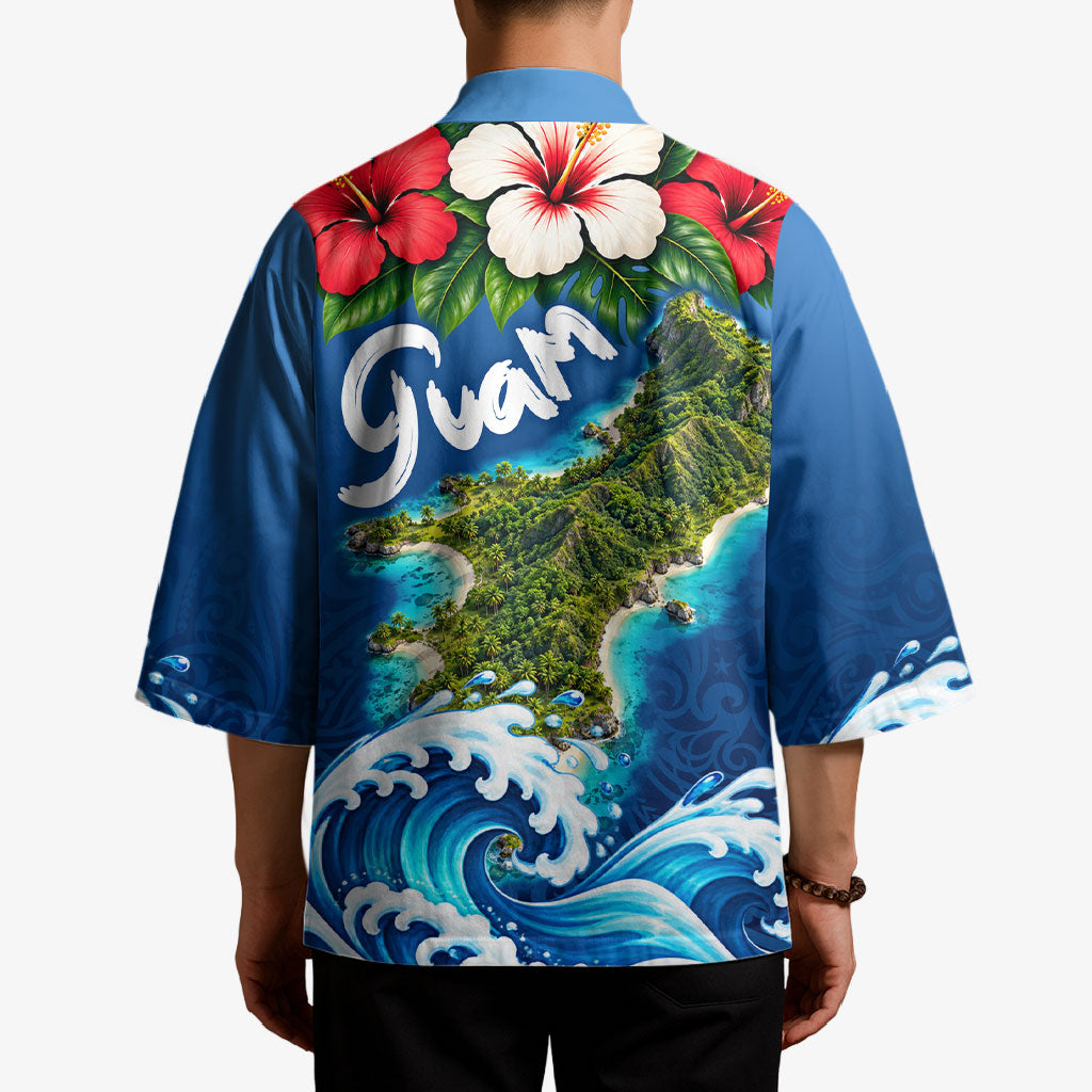 Guam Tropical Island Kimono Hibiscus Floral Ocean Waves TS04 - Polynesian Pride
