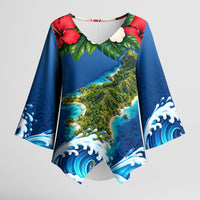 Guam Tropical Island Kimono Sleeve Blouse Hibiscus Floral Ocean Waves TS04 Female Blue Red - Polynesian Pride