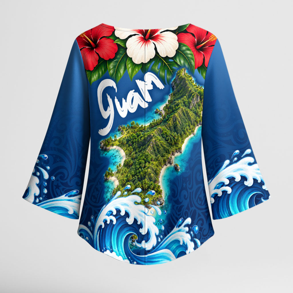 Guam Tropical Island Kimono Sleeve Blouse Hibiscus Floral Ocean Waves TS04 - Polynesian Pride