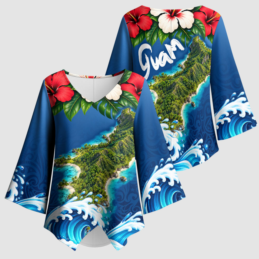 Guam Tropical Island Kimono Sleeve Blouse Hibiscus Floral Ocean Waves TS04 - Polynesian Pride