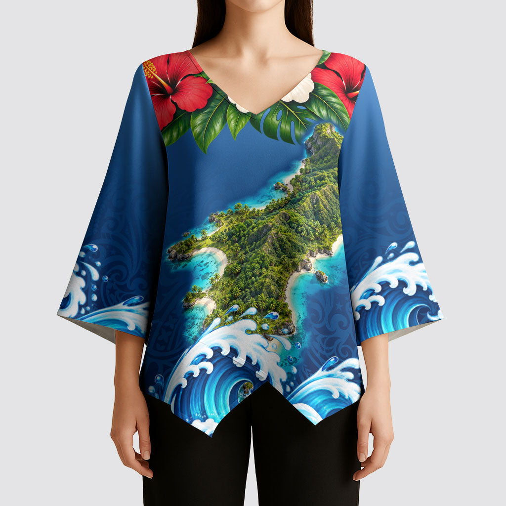 Guam Tropical Island Kimono Sleeve Blouse Hibiscus Floral Ocean Waves TS04 - Polynesian Pride