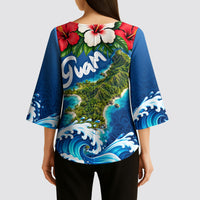 Guam Tropical Island Kimono Sleeve Blouse Hibiscus Floral Ocean Waves TS04 - Polynesian Pride