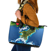 Guam Tropical Island Leather Tote Bag Hibiscus Floral Ocean Waves TS04 Blue Red - Polynesian Pride