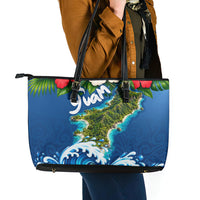 Guam Tropical Island Leather Tote Bag Hibiscus Floral Ocean Waves TS04 - Polynesian Pride