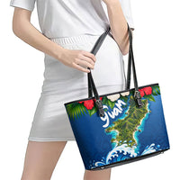 Guam Tropical Island Leather Tote Bag Hibiscus Floral Ocean Waves TS04 - Polynesian Pride