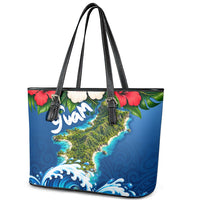 Guam Tropical Island Leather Tote Bag Hibiscus Floral Ocean Waves TS04 - Polynesian Pride
