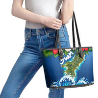 Guam Tropical Island Leather Tote Bag Hibiscus Floral Ocean Waves TS04 - Polynesian Pride