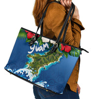 Guam Tropical Island Leather Tote Bag Hibiscus Floral Ocean Waves TS04 - Polynesian Pride