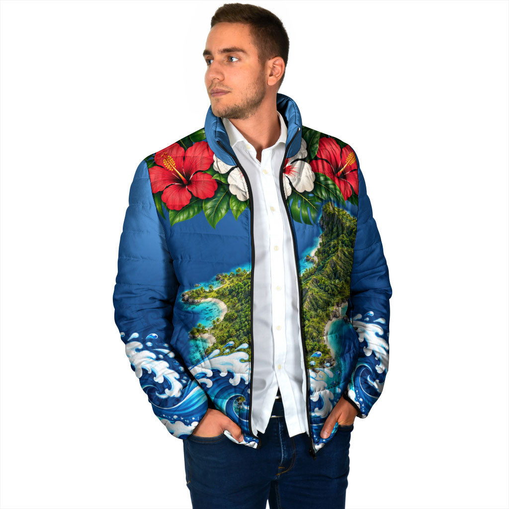 Guam Tropical Island Padded Jacket Hibiscus Floral Ocean Waves TS04 - Polynesian Pride