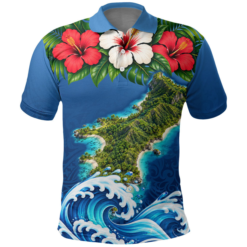 Guam Tropical Island Polo Shirt Hibiscus Floral Ocean Waves TS04 Blue Red - Polynesian Pride