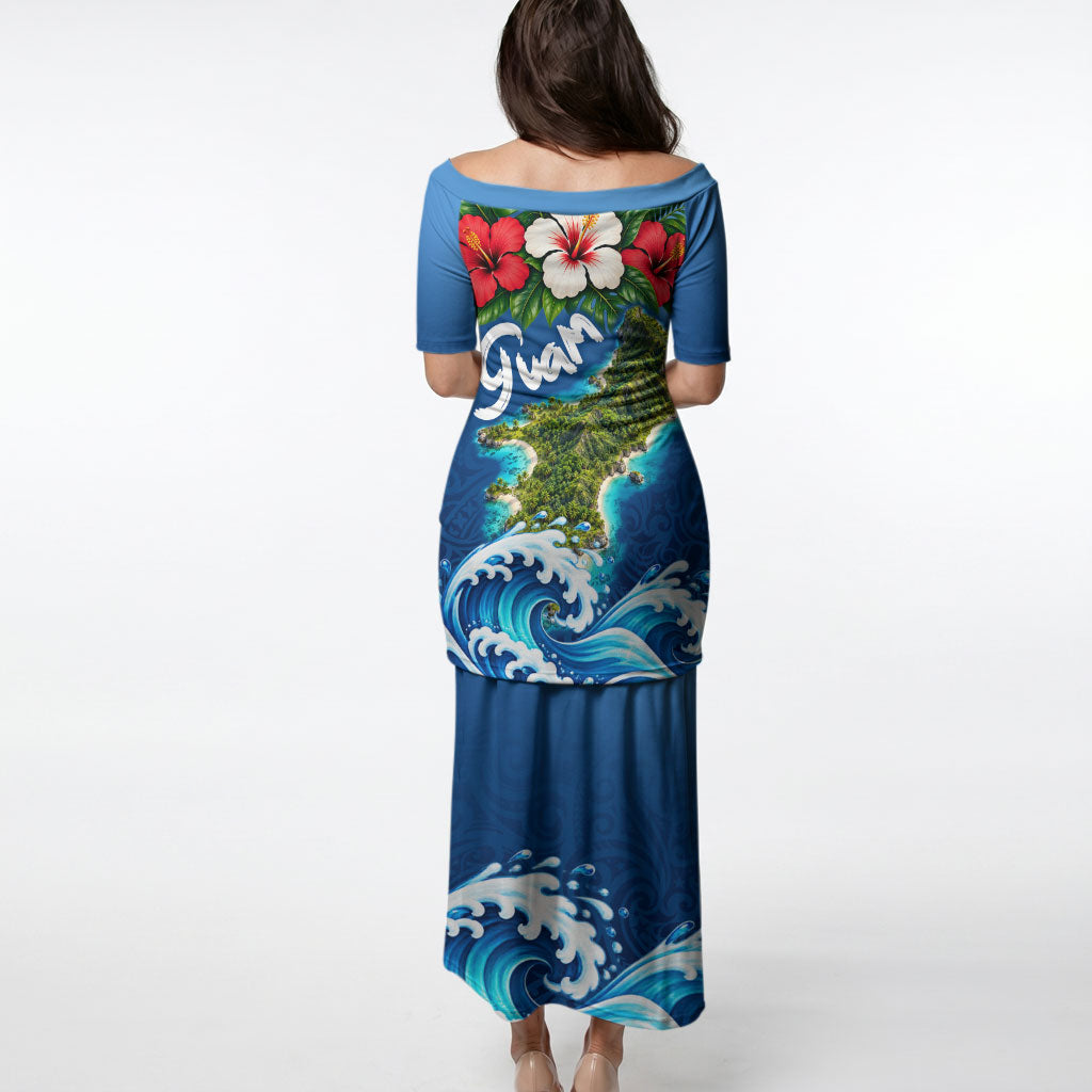Guam Tropical Island Puletasi Hibiscus Floral Ocean Waves TS04 - Polynesian Pride