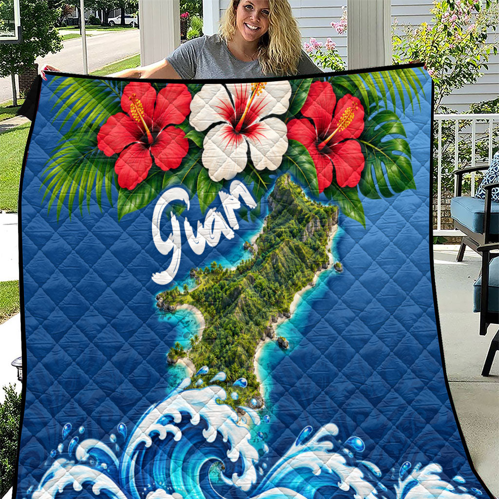 Guam Tropical Island Quilt Hibiscus Floral Ocean Waves TS04 Blue Red - Polynesian Pride