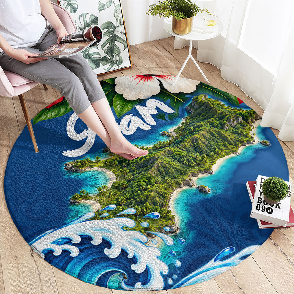 Guam Tropical Island Round Carpet Hibiscus Floral Ocean Waves TS04 - Polynesian Pride