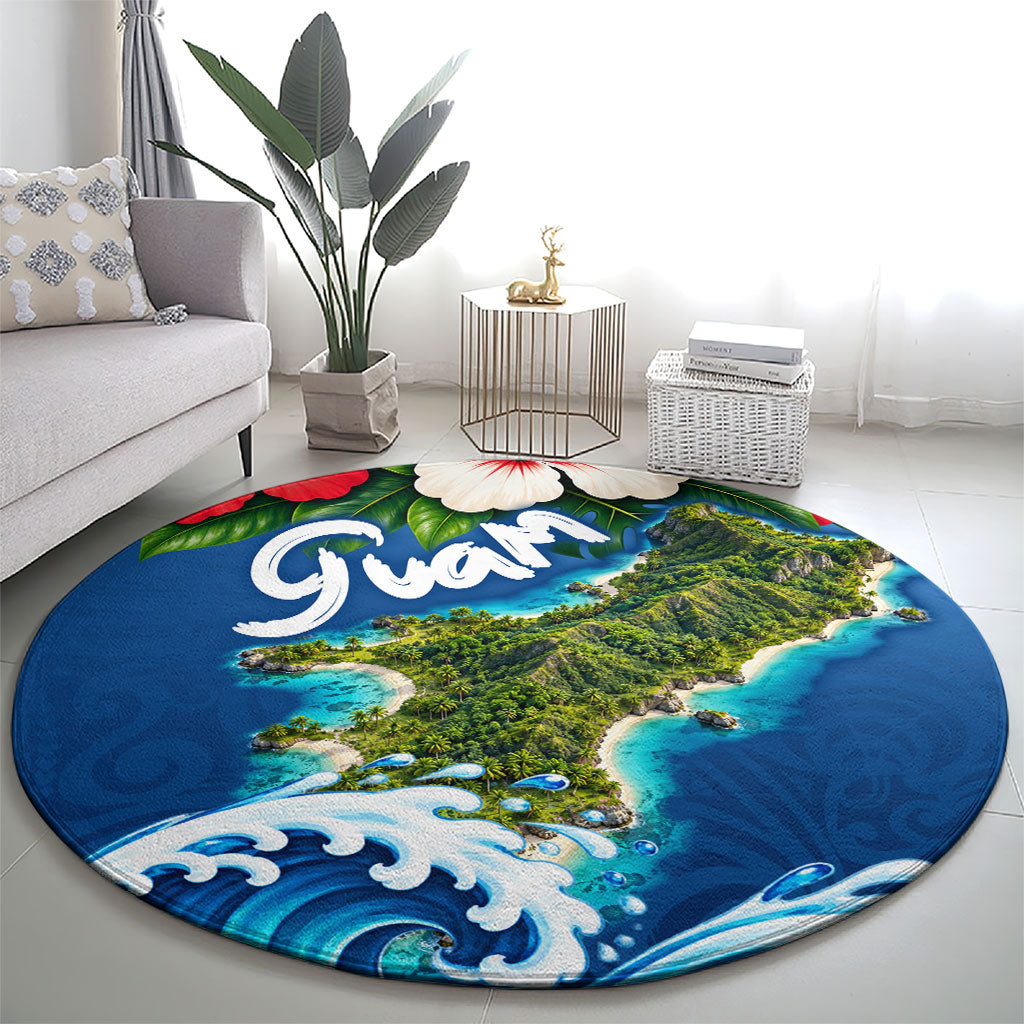 Guam Tropical Island Round Carpet Hibiscus Floral Ocean Waves TS04 - Polynesian Pride