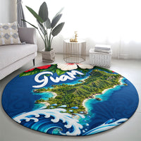 Guam Tropical Island Round Carpet Hibiscus Floral Ocean Waves TS04 - Polynesian Pride
