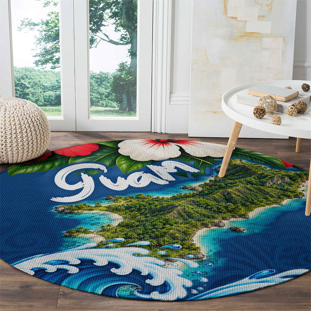 Guam Tropical Island Round Carpet Hibiscus Floral Ocean Waves TS04 - Polynesian Pride