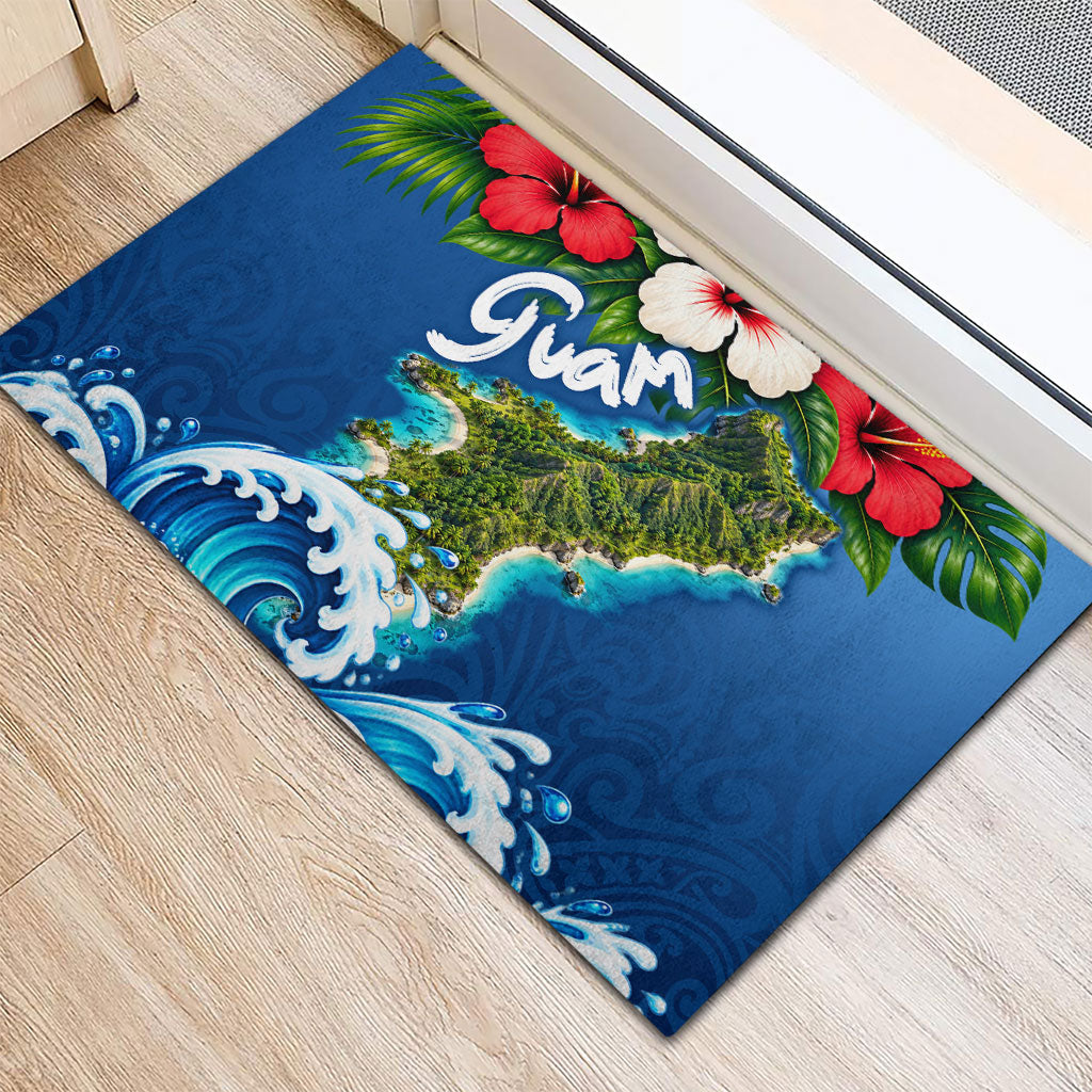 Guam Tropical Island Rubber Doormat Hibiscus Floral Ocean Waves TS04 - Polynesian Pride
