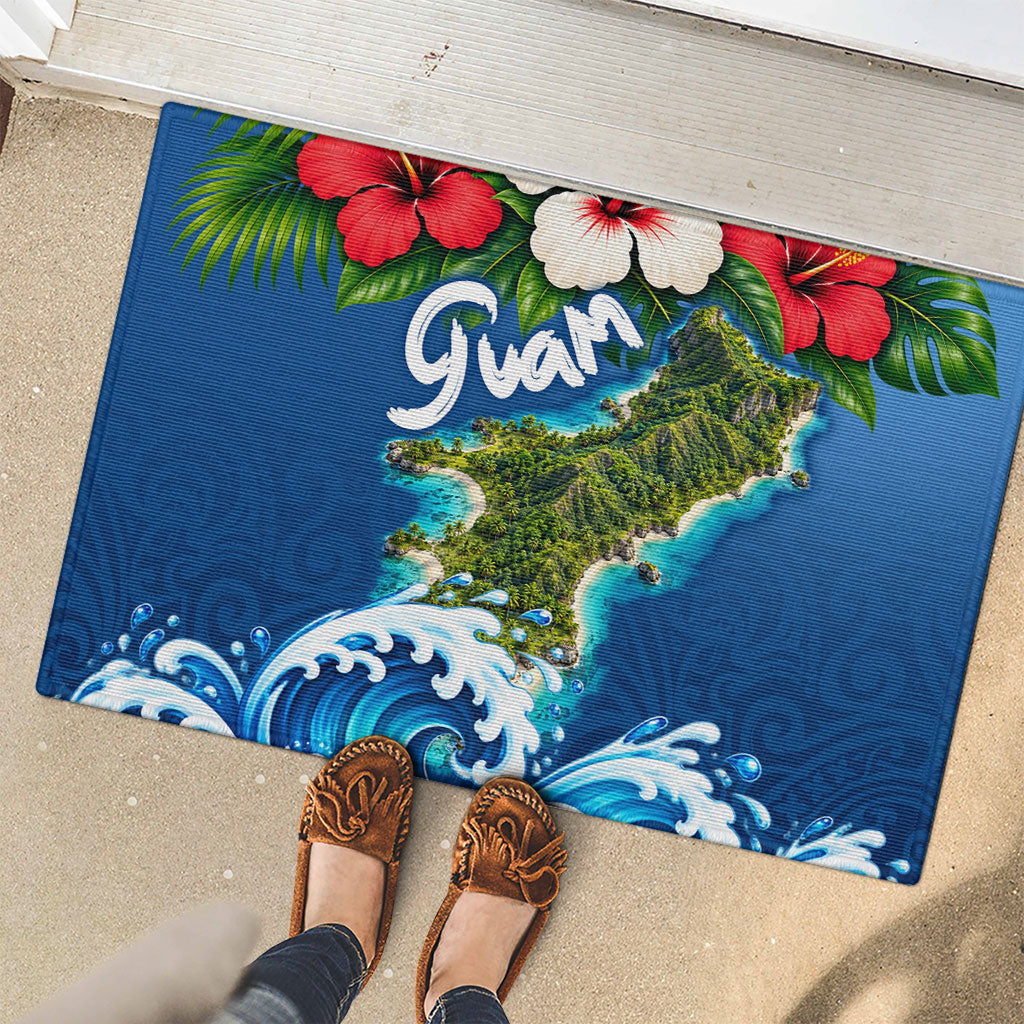 Guam Tropical Island Rubber Doormat Hibiscus Floral Ocean Waves TS04 - Polynesian Pride