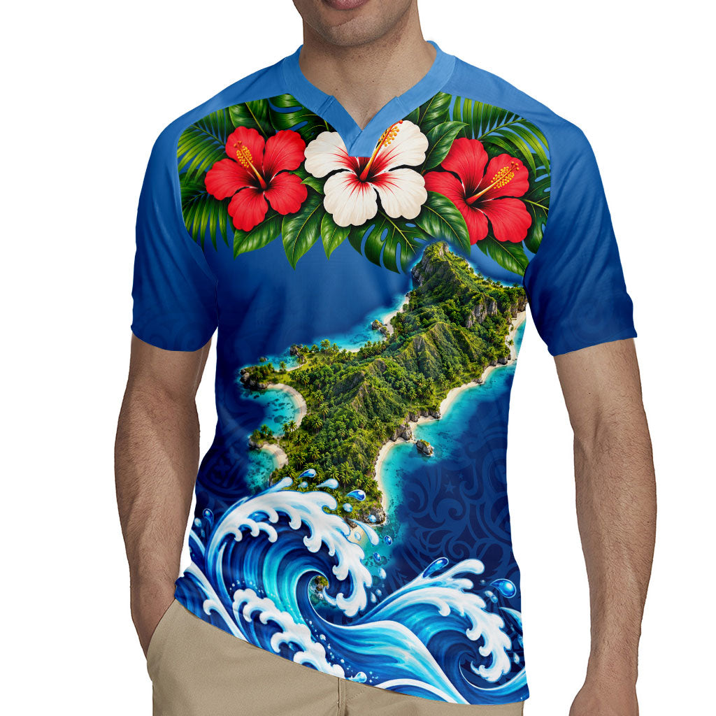 Guam Tropical Island Rugby Jersey Hibiscus Floral Ocean Waves TS04 - Polynesian Pride