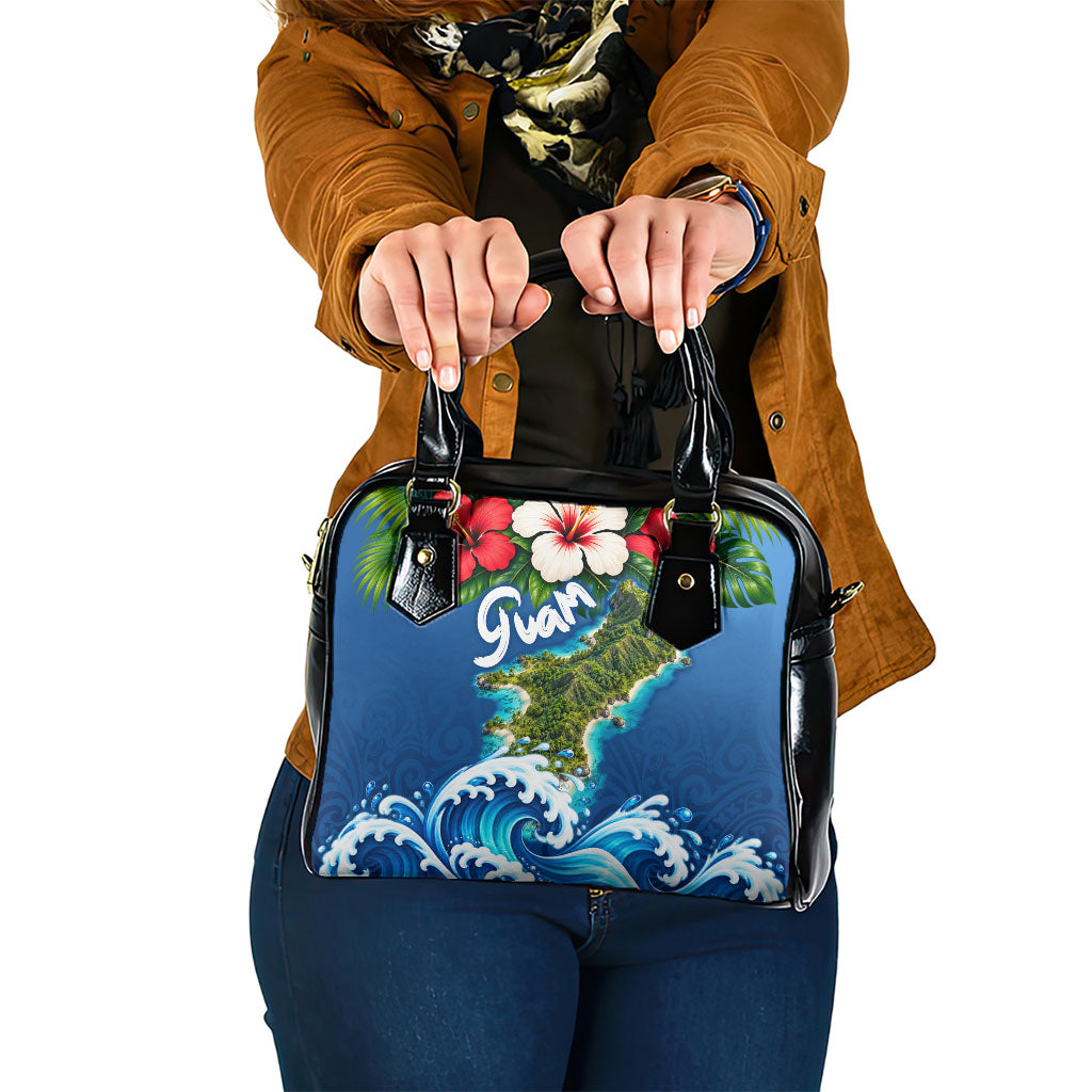 Guam Tropical Island Shoulder Handbag Hibiscus Floral Ocean Waves TS04 One Size Blue Red - Polynesian Pride