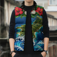Guam Tropical Island Sleeveless Puffer Jacket Hibiscus Floral Ocean Waves TS04 - Polynesian Pride
