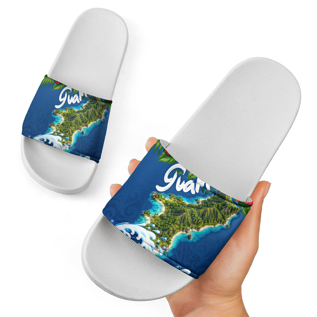 Guam Tropical Island Slide Sandals Hibiscus Floral Ocean Waves TS04 - Polynesian Pride