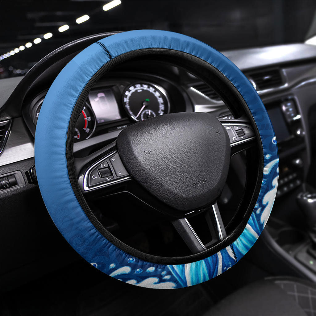 Guam Tropical Island Steering Wheel Cover Hibiscus Floral Ocean Waves TS04 Universal Fit Blue Red - Polynesian Pride