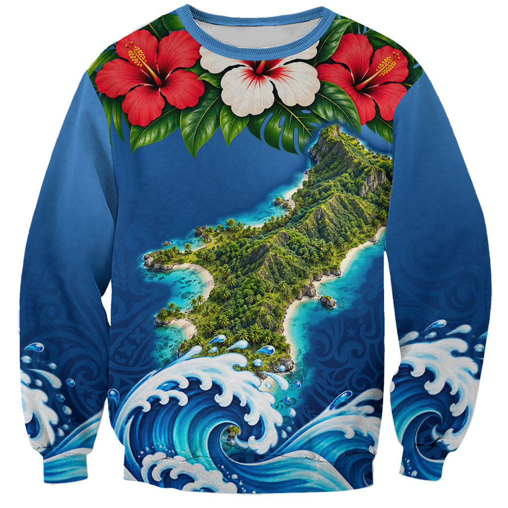 Guam Tropical Island Sweatshirt Hibiscus Floral Ocean Waves TS04 Unisex Blue Red - Polynesian Pride