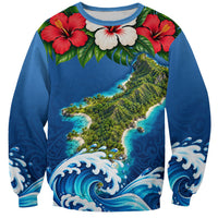 Guam Tropical Island Sweatshirt Hibiscus Floral Ocean Waves TS04 Unisex Blue Red - Polynesian Pride