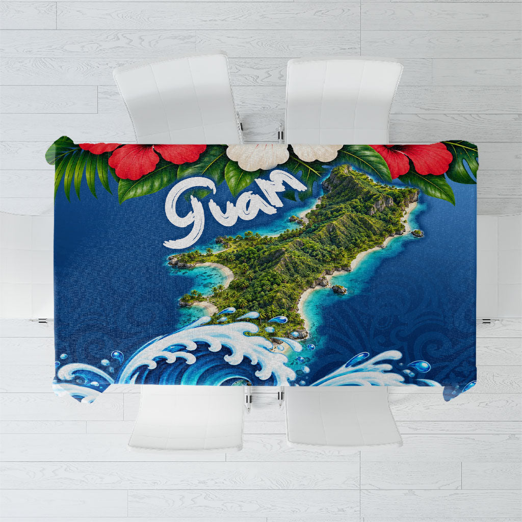 Guam Tropical Island Tablecloth Hibiscus Floral Ocean Waves TS04 Blue Red - Polynesian Pride