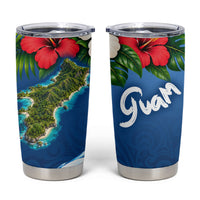 Guam Tropical Island Tumbler Cup Hibiscus Floral Ocean Waves TS04 Blue Red - Polynesian Pride