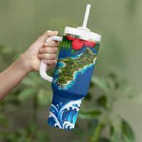 Guam Tropical Island Tumbler With Handle Hibiscus Floral Ocean Waves TS04 - Polynesian Pride