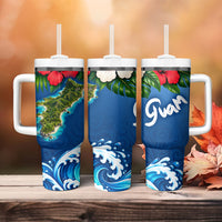 Guam Tropical Island Tumbler With Handle Hibiscus Floral Ocean Waves TS04 - Polynesian Pride