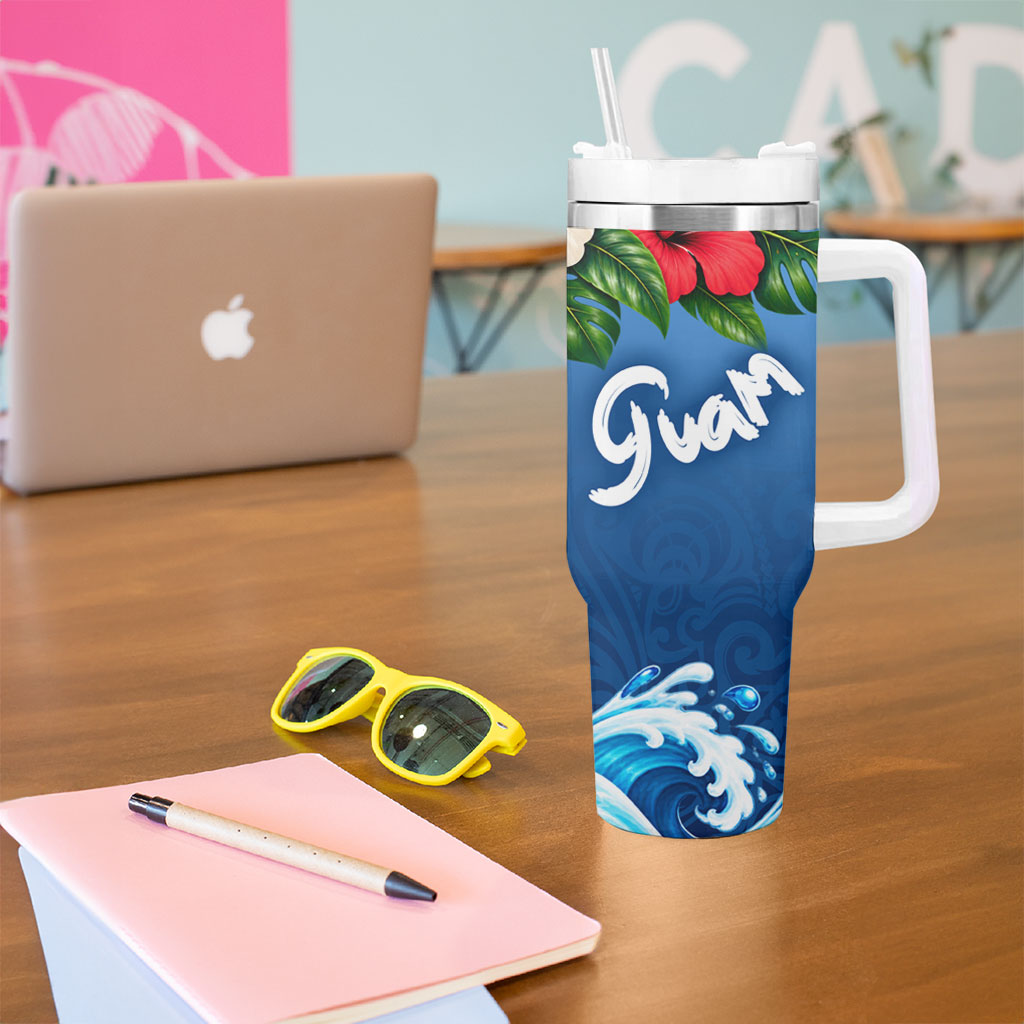 Guam Tropical Island Tumbler With Handle Hibiscus Floral Ocean Waves TS04 - Polynesian Pride