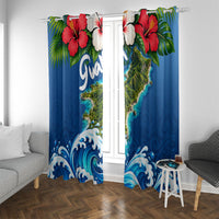 Guam Tropical Island Window Curtain Hibiscus Floral Ocean Waves TS04 With Grommets Blue Red - Polynesian Pride