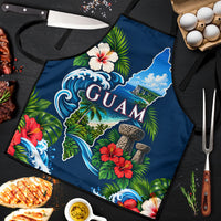 Guam Map Latte Stone Apron Hibiscus Floral Coastal Landscape TS04 Blue Red - Polynesian Pride