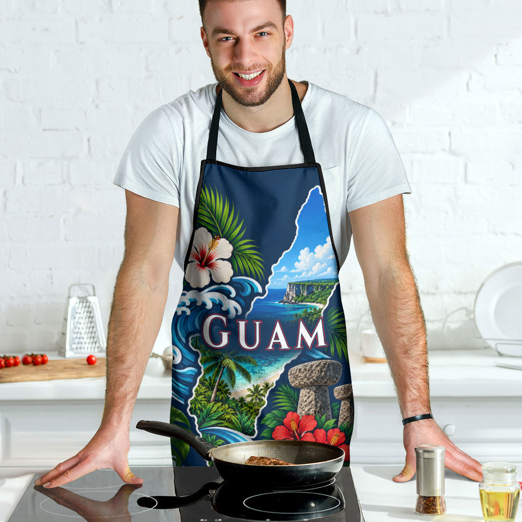 Guam Map Latte Stone Apron Hibiscus Floral Coastal Landscape TS04 - Polynesian Pride