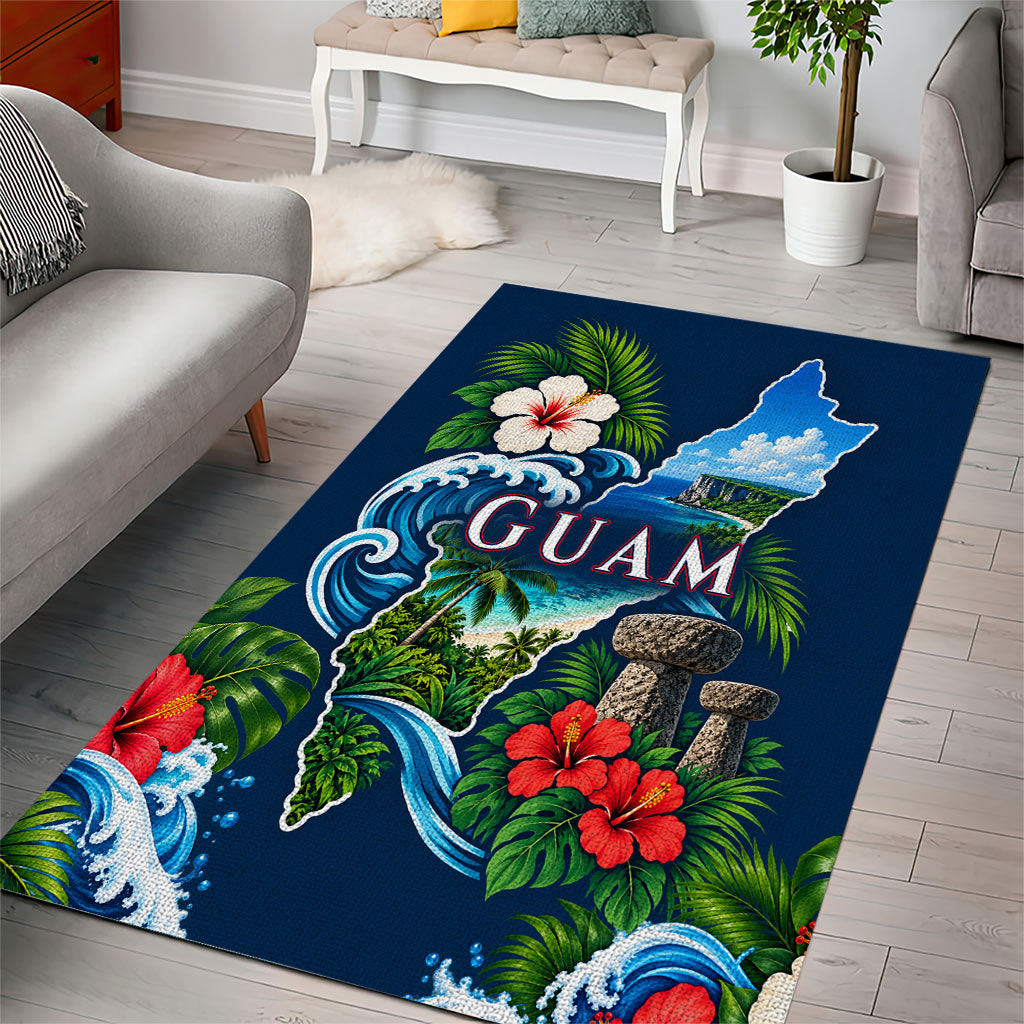 Guam Map Latte Stone Area Rug Hibiscus Floral Coastal Landscape TS04 - Polynesian Pride