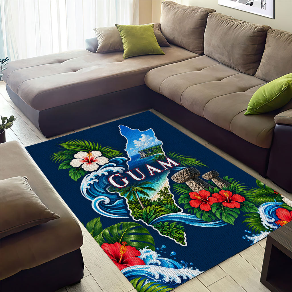 Guam Map Latte Stone Area Rug Hibiscus Floral Coastal Landscape TS04 - Polynesian Pride