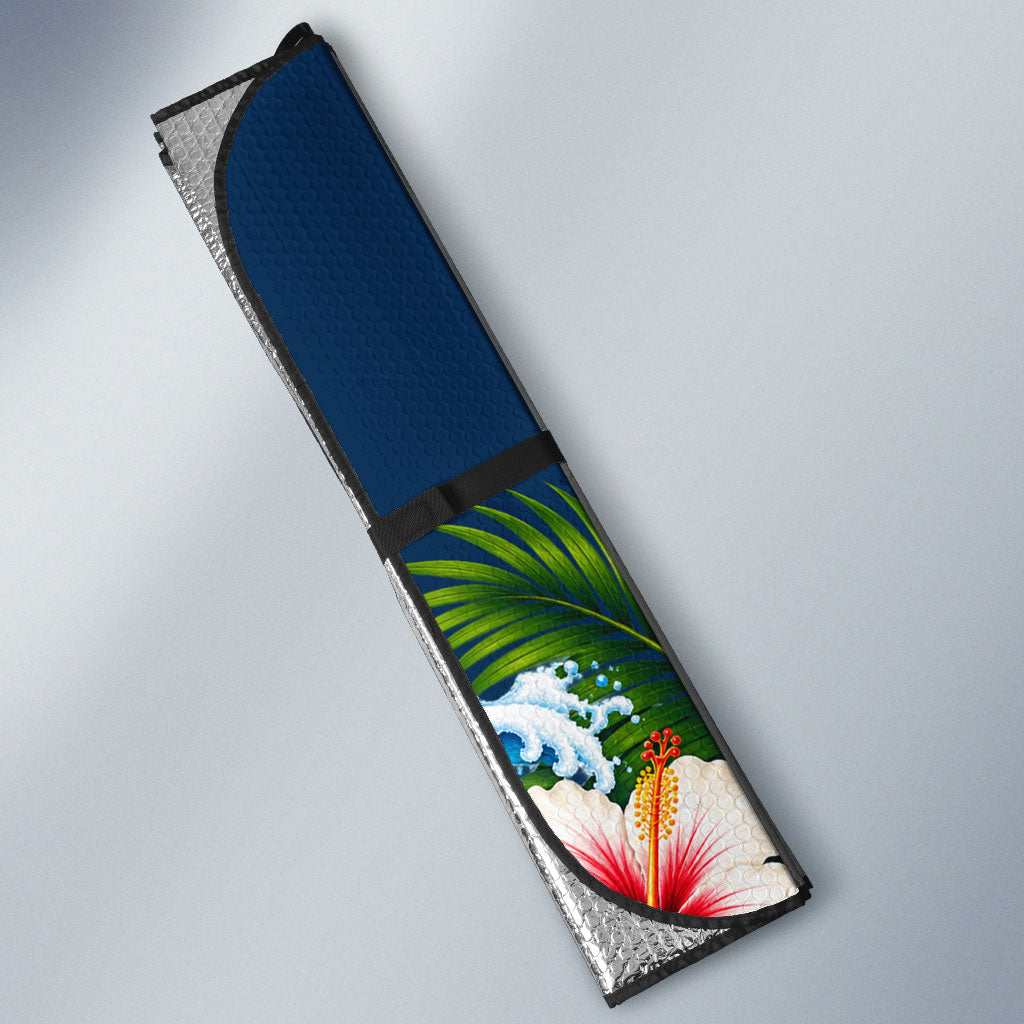 Guam Map Latte Stone Auto Sun Shade Hibiscus Floral Coastal Landscape TS04 - Polynesian Pride