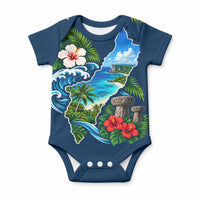 Guam Map Latte Stone Baby Onesie Hibiscus Floral Coastal Landscape TS04 Blue Red - Polynesian Pride