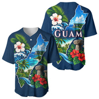 Guam Map Latte Stone Baseball Jersey Hibiscus Floral Coastal Landscape TS04 - Polynesian Pride