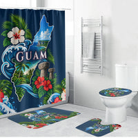 Guam Map Latte Stone Bathroom Set Hibiscus Floral Coastal Landscape TS04 Bathroom Set (4 pcs) Blue Red - Polynesian Pride