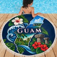 Guam Map Latte Stone Beach Blanket Hibiscus Floral Coastal Landscape TS04 - Polynesian Pride