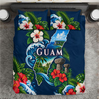 Guam Map Latte Stone Bedding Set Hibiscus Floral Coastal Landscape TS04 Blue Red - Polynesian Pride